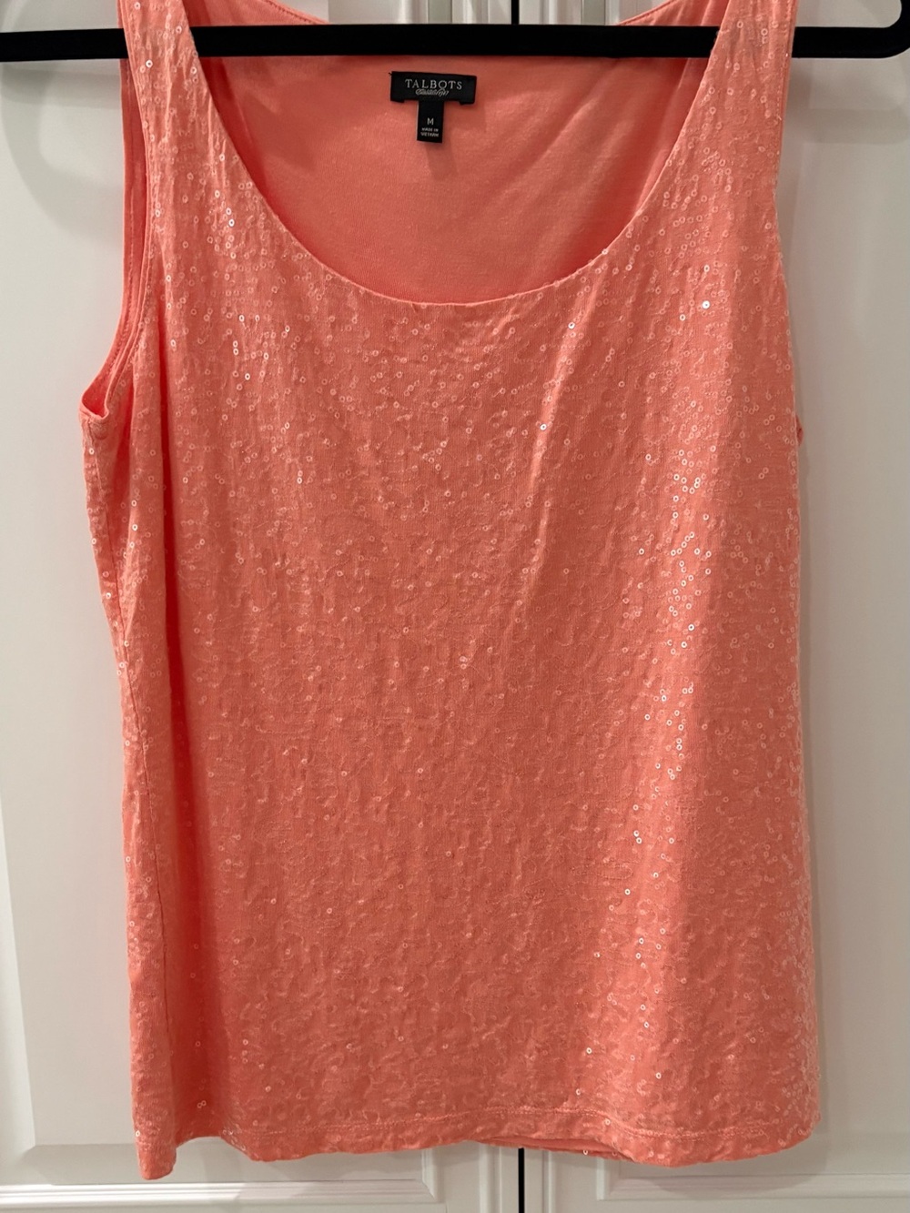 Talbots Coral Sequin Scoop Tank Top